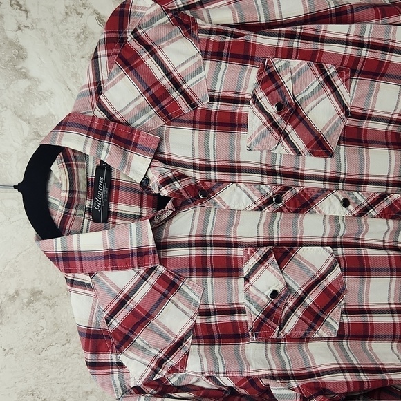 VINTAGE • Gilevans Flannel Button Down Long Sleeve large red black light weight - Picture 5 of 9